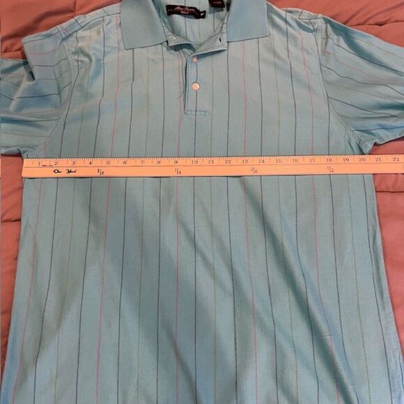 Alan Flusser Golf 100% Cotton Polor Aqua with Multicolor Pinstripes Size Medium - Picture 6 of 8